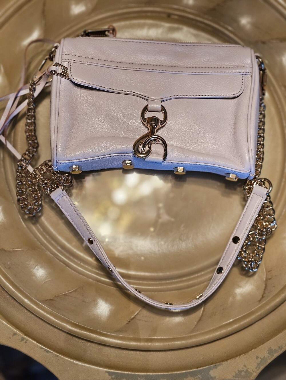 Rebecca Minkoff Leather Shoulder Bag in Light Blue- Detachable Chain Strap.